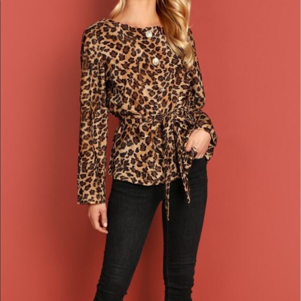 Button Up Leopard Print Blouse